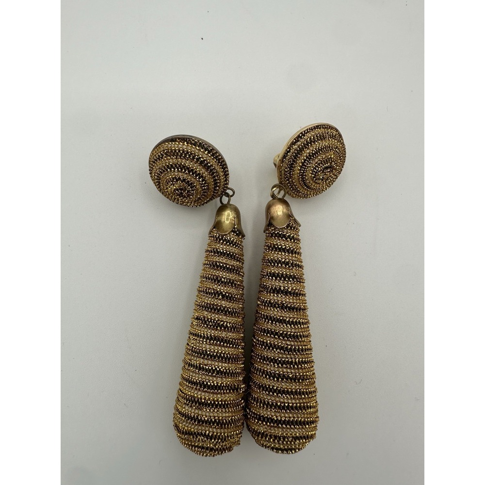 Vintage Long Drop Trim‎ Earring Gold Tone